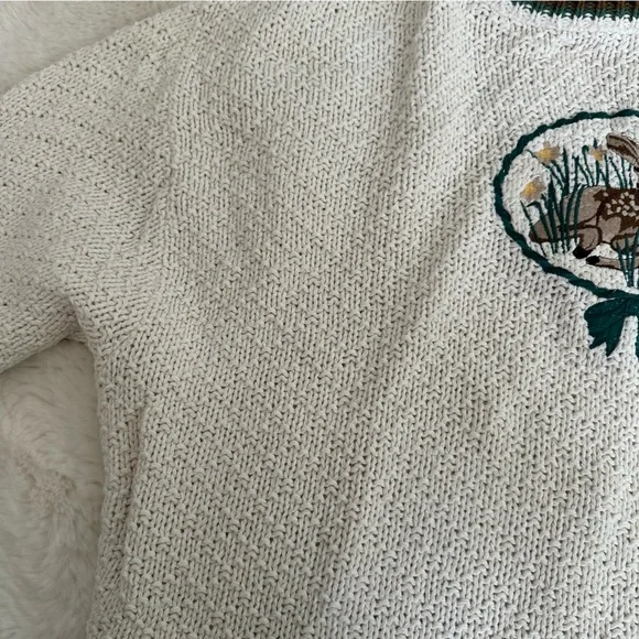 Vintage knit cream colored Fawn/ baby deer sweater - Picture 6 of 13